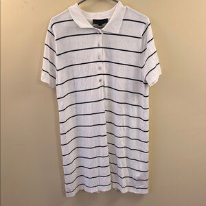 Zara White and Black Striped Midi Dress